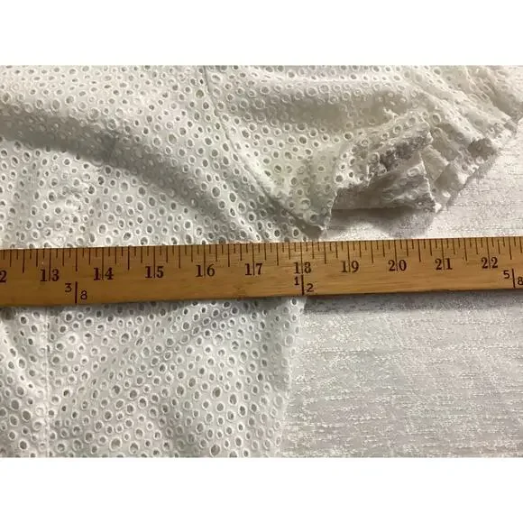 Escada white eyelet short-sleeved shirt rhinestone-embellished buttons size 38 - Picture 7 of 11